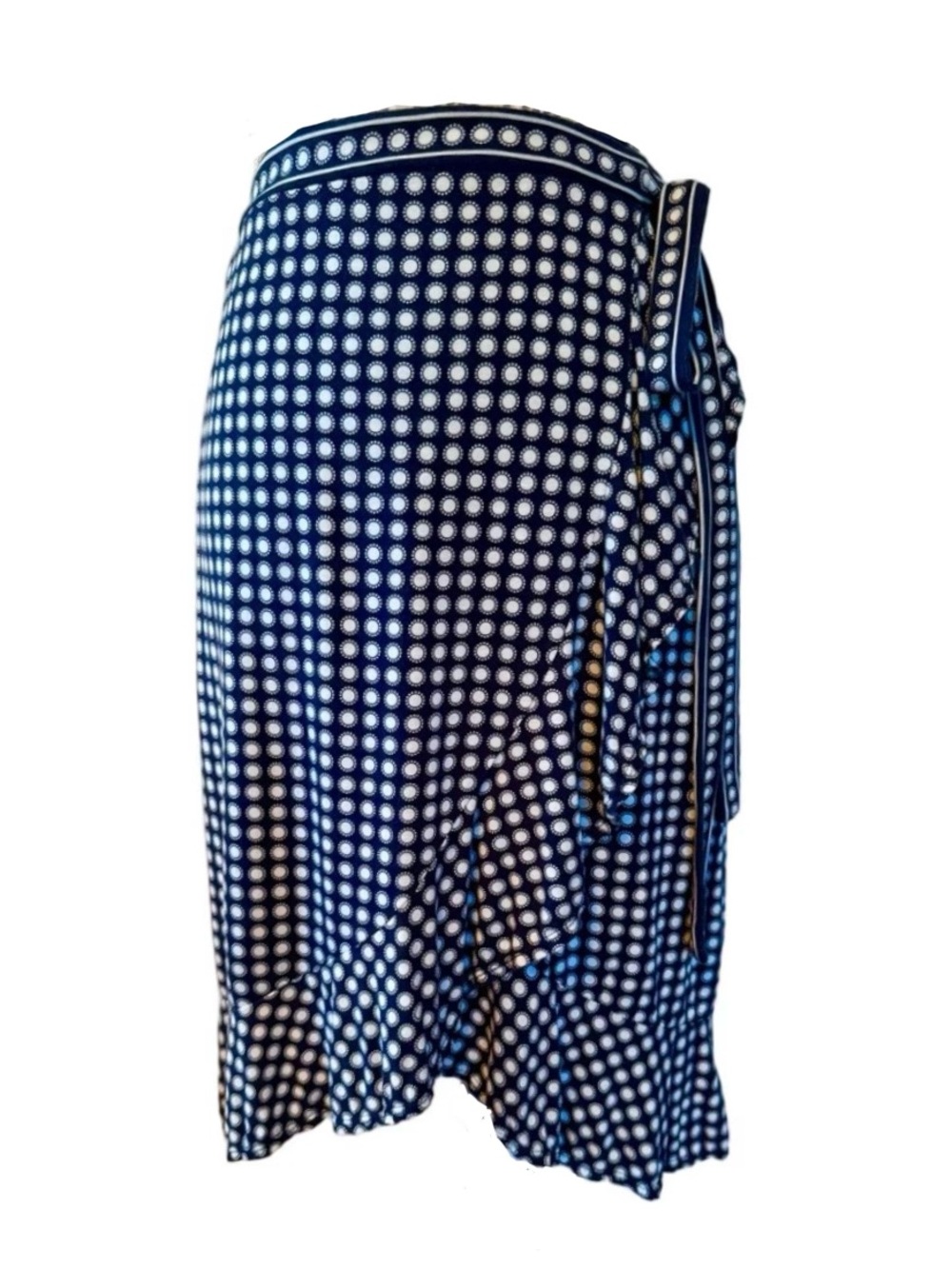 Max Studio Ruffle Wrap Skirt - button & tie adjustable waist - Blue & White Sz L